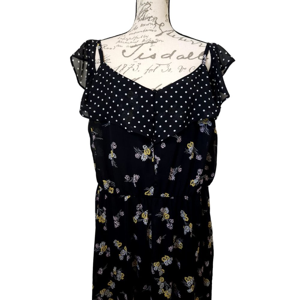 Maurices Black Floral Asymmetric Maxi Dress 2X